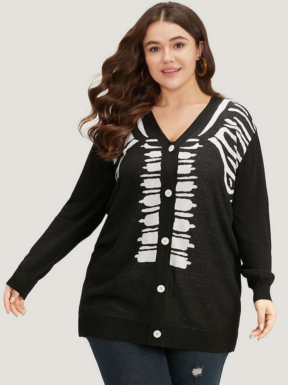 Plus Size 3X 22-24 BloomChic Halloween Skeleton Button Front Knit Cardigan